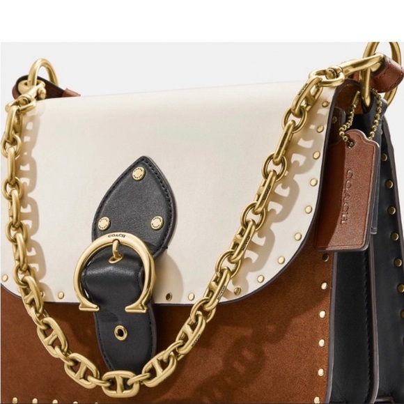 COACH beat shoulder bag in color-block with rivets - brass/vintage khaki multi - Picture 5 of 11